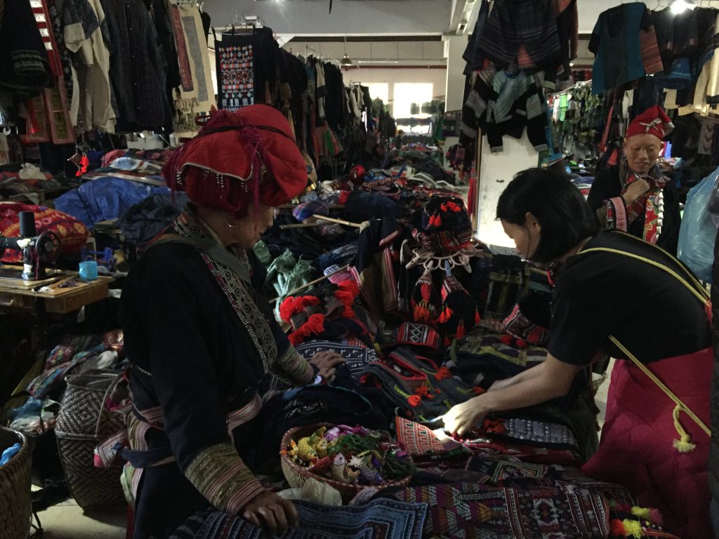 Brocades and handmade items sold at the market