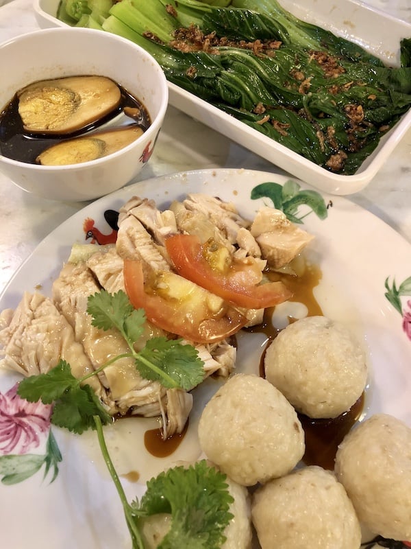 'I enjoyed a very special ball rice with boiled chicken, caramelized egg, and fried bok choy with garlic'