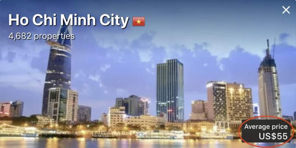 Booking.com average accommodation price in Ho Chi Minh City, Vietnam