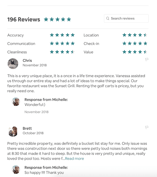 Checking listing reviews on Airbnb