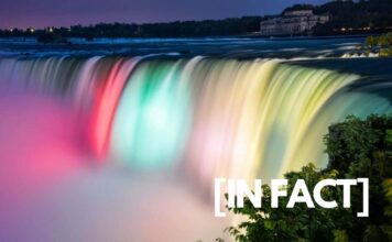 Niagara Falls with colors at night