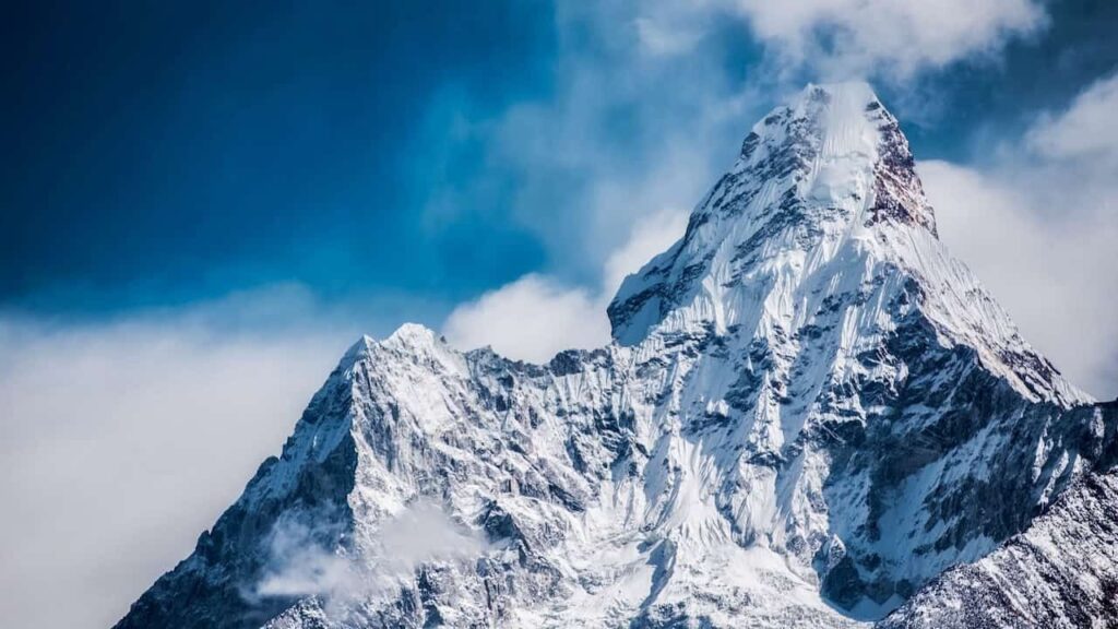 Ama Dablam mountain covered in snow in the Nepal Himalayas