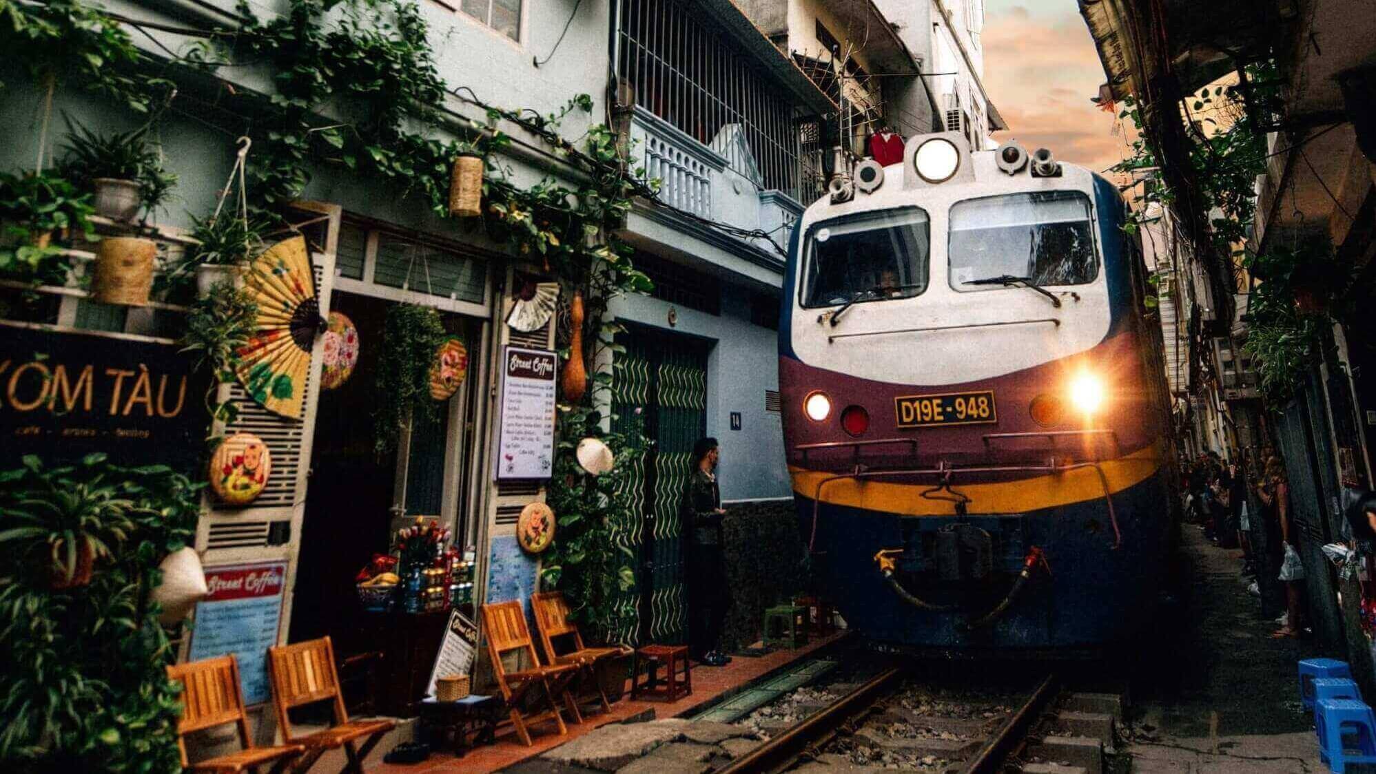 a train passing Hanoi train street