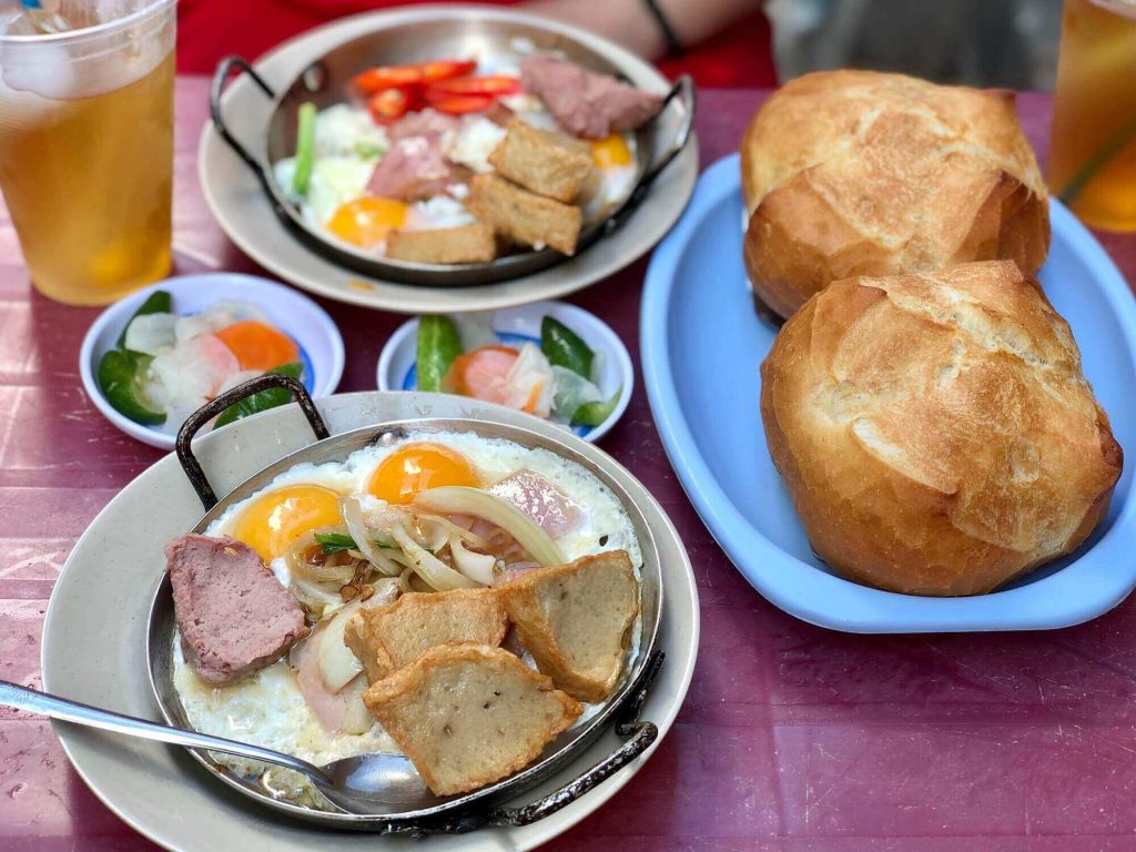 Breakfast in Ho Chi Minh City with banh mi and egg
