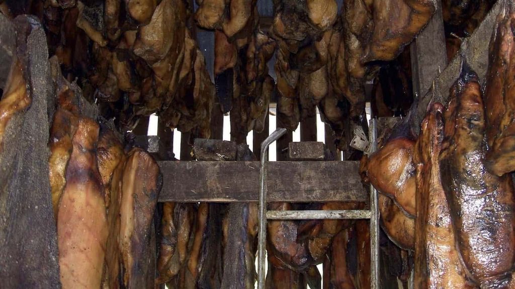 Traditional Icelandic fermented shark pieces is smelly