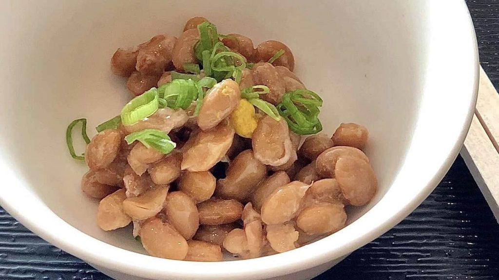 Japanese natto fermented soybeans with green onions