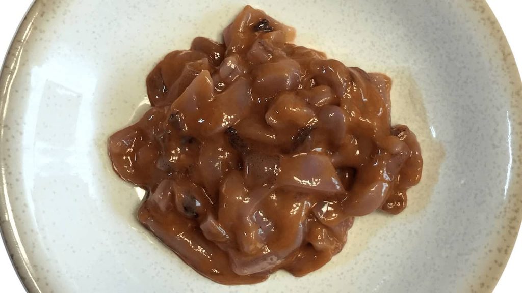 Japanese shiokara fermented seafood served on a plate