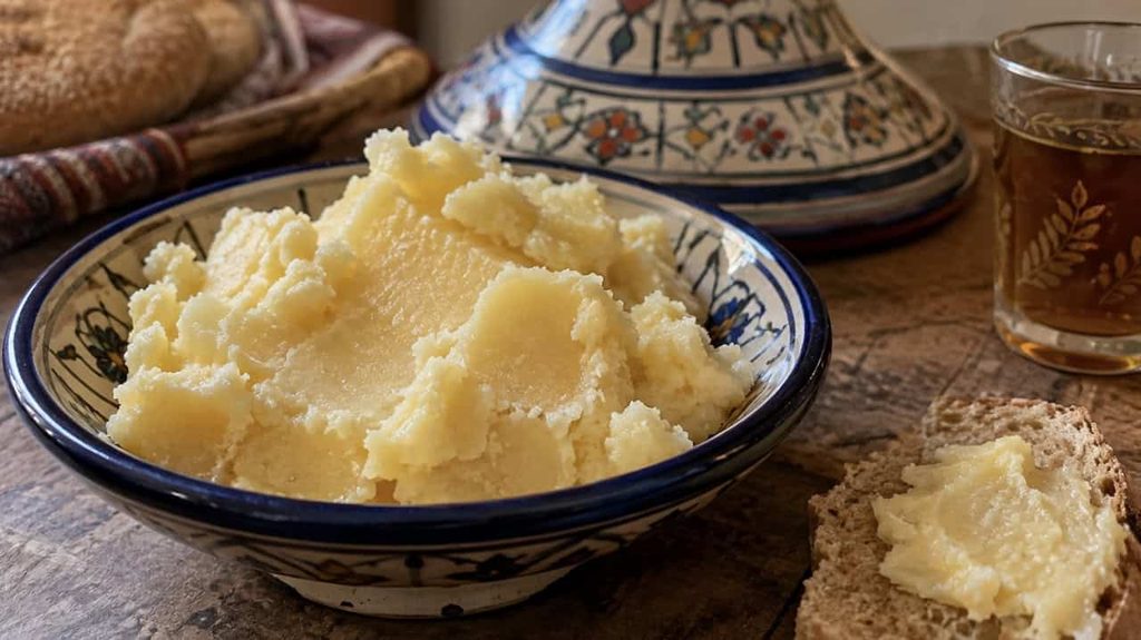 Traditional Moroccan smen fermented butter in a bowl