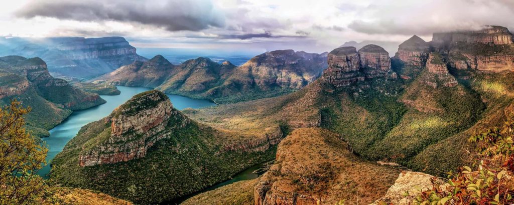 Blyde River Canyon surrounded by green mountains in Mpumalanga, South Africa