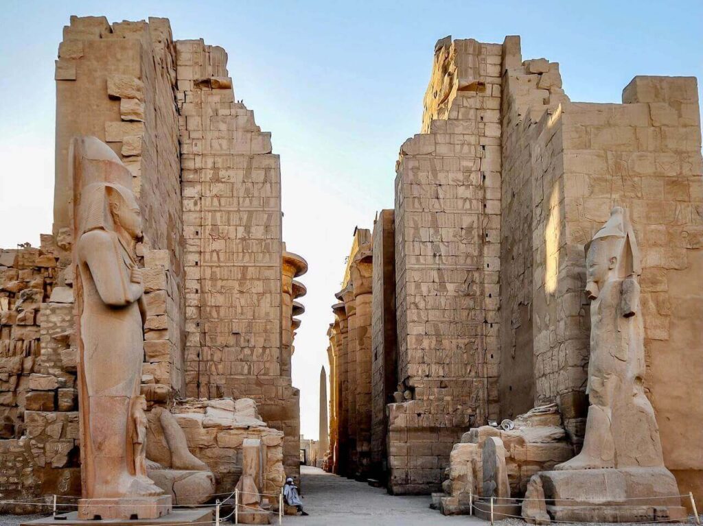 entrance and central nave of hypostyle hall karnak temple