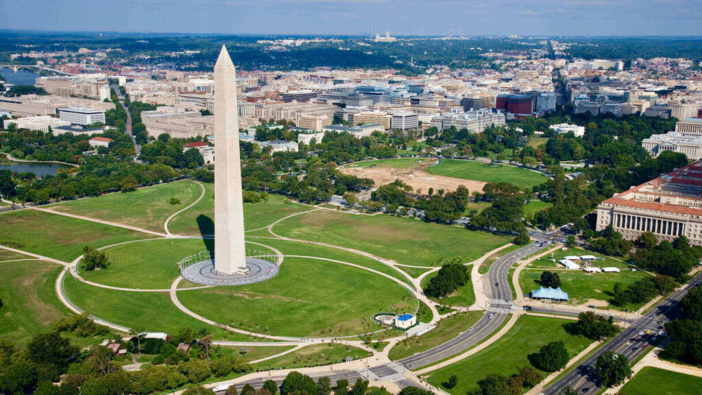 Washington monument aerial view