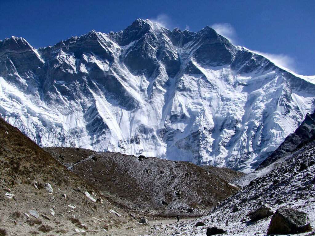 climbing route to Lhotse peak, one of the highest mountains in the world