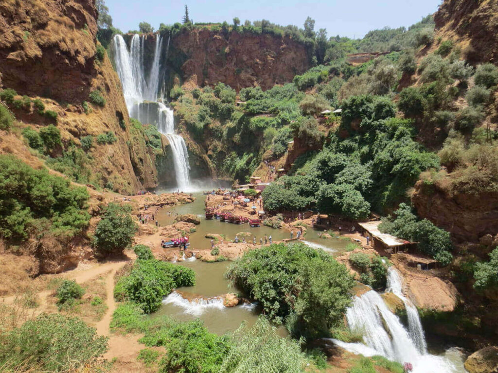 visitors at Cascades d'Ouzoud waterfall, one of the well-known natural wonders of Morocco