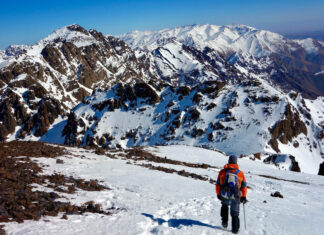 Trekking in the Jebel Toubkal of High Atlas Mountains Morocco