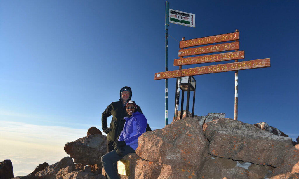 a couple reached the peak of Mt. Kenya at the elevation of 4,985m