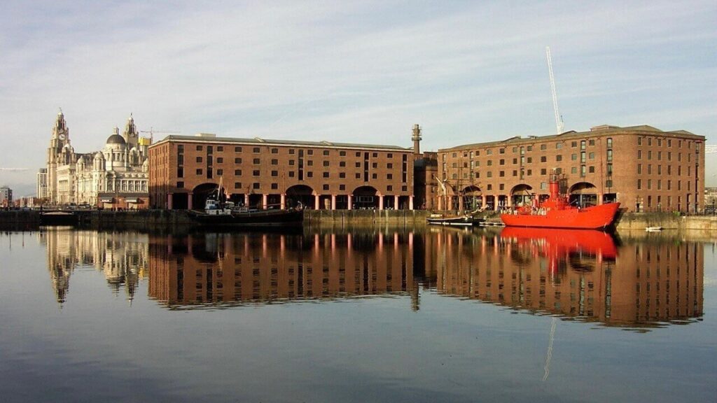 a red ship in albert dock area liverpool