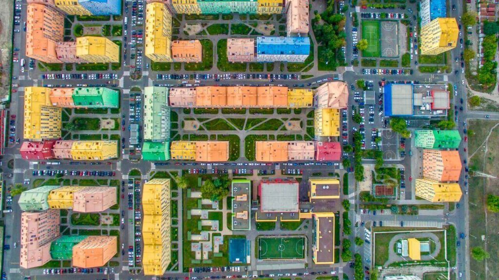 aerial view of Comfort Town, one of the most colorful cities in the world