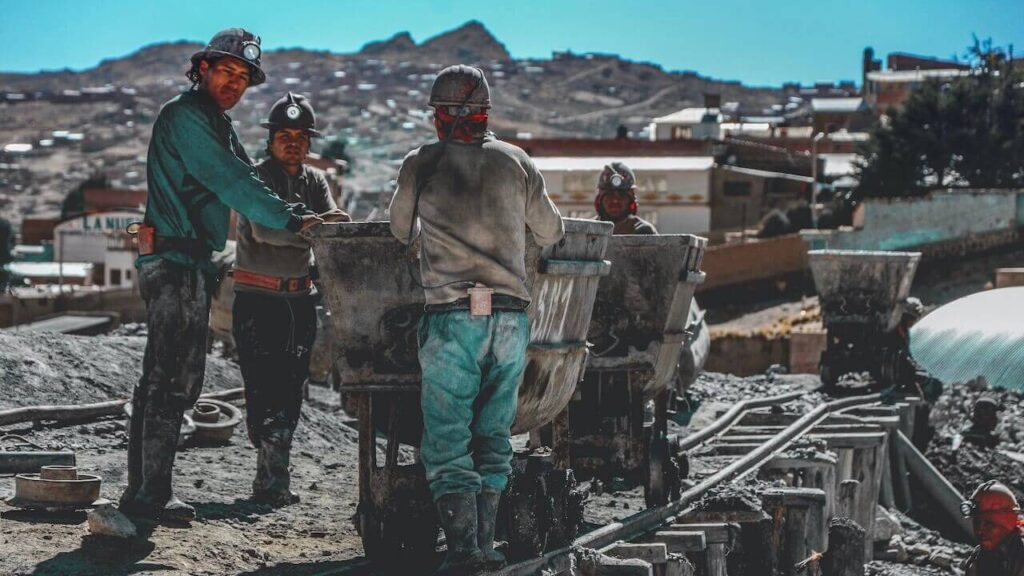 Workers at the silver mines in Cerro Rico