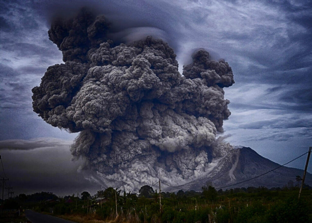 The smoke and ashes generated by a volcano eruption