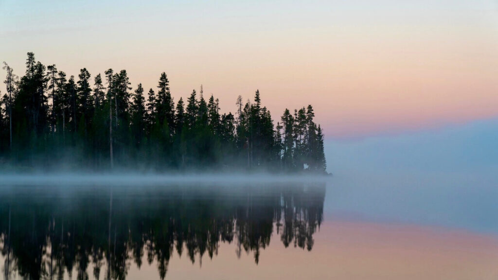 The mysterious beauty of Yellowstone Lake with the fog