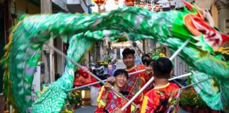 dragon dance in lunar new year in vietnam 2020