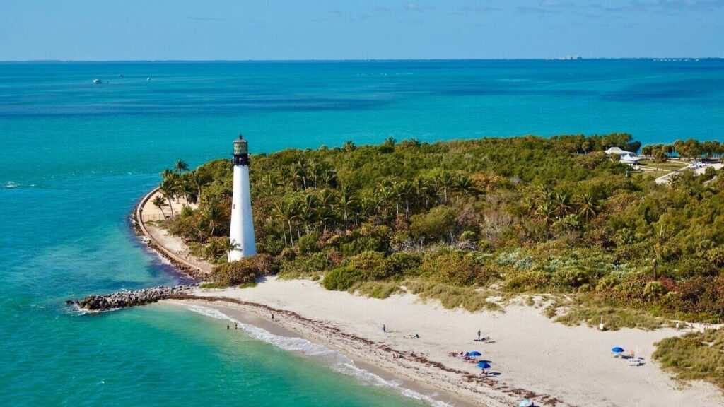 Cape Florida Lighthouse at Bill Baggs Cape Florida State Park, one of the best beaches in the us