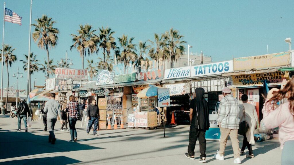 Venice Beach Boardwalk tattoo shops and other stores