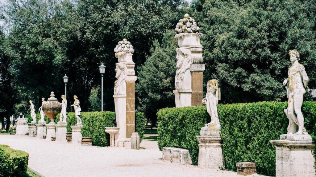 impressive statues in Villa Borghese Park in Rome