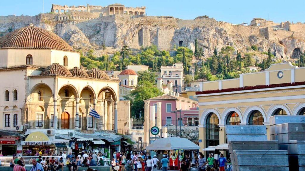 monastiraki square in athens greece