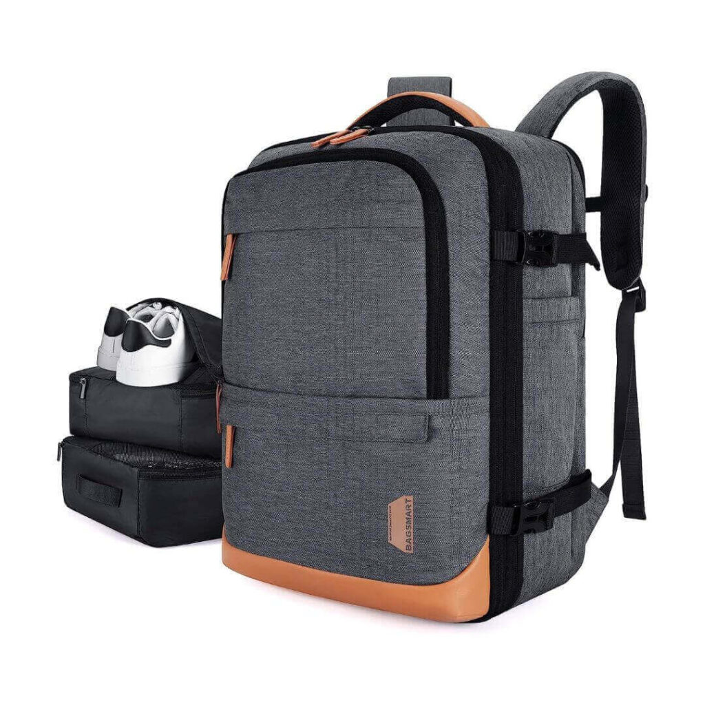 BAGSMART Expandable Travel Backpack 40L grey color