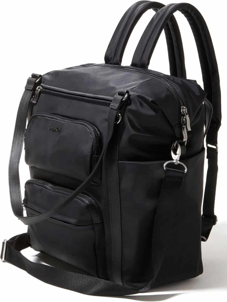 Black Baggallini Nolita Convertible Backpack with multiple exterior pockets and adjustable shoulder strap