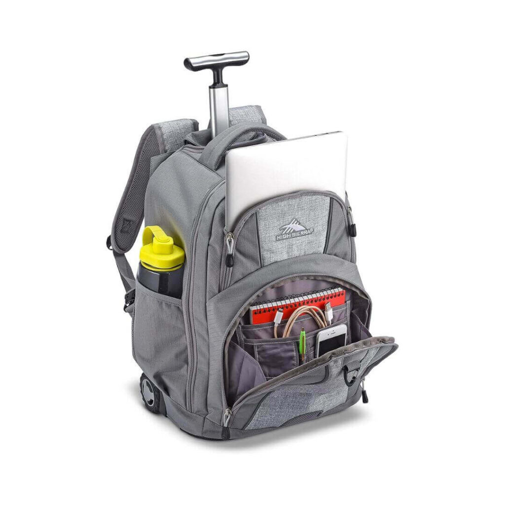 High Sierra Freewheel Wheeled Laptop Backpack Silver Heather One Size and compartments
