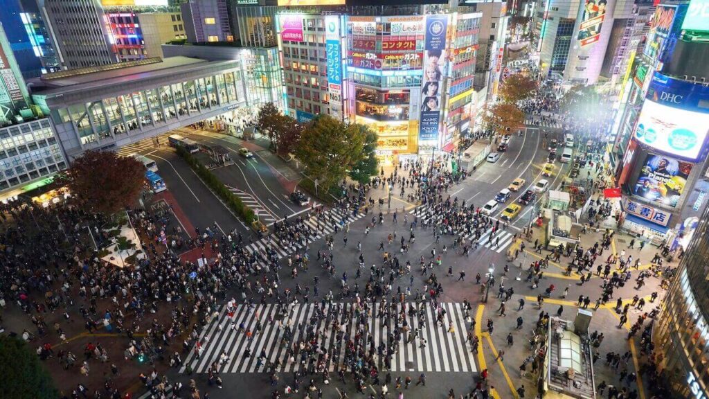 shibuya crossing aerial view in tokyo japan
