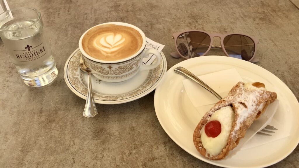 A cannoli and a cappuccino in Florence Italy