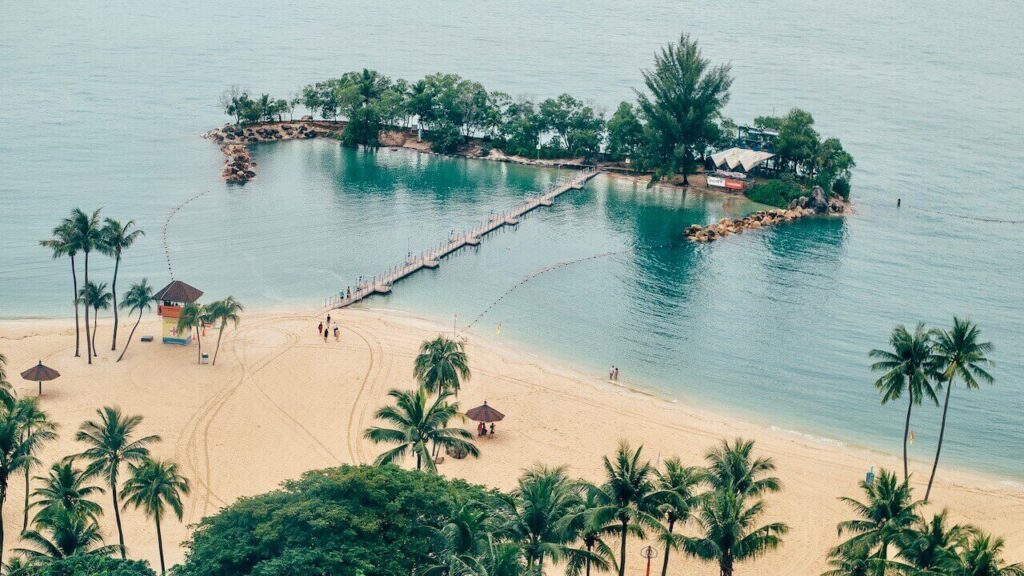 view of Sentosa island from the cable car