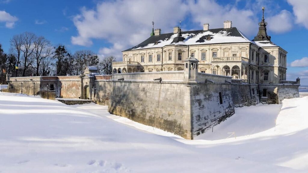 haunted Pidhirtsi Castle in the winter in Ukraine