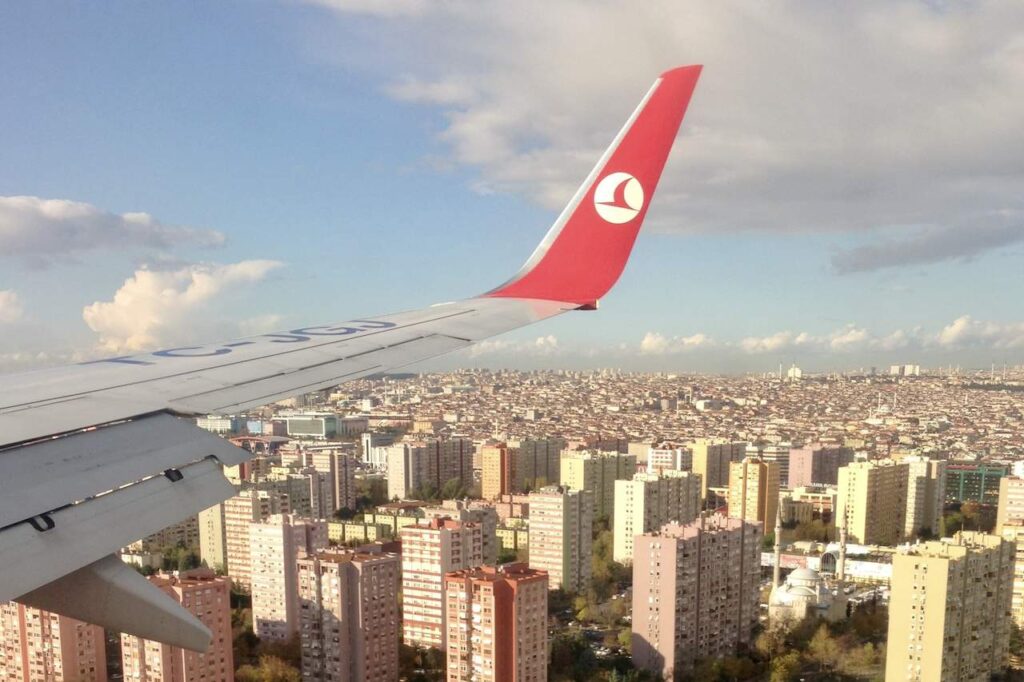 a flight of Turkish Airlines over Istanbul