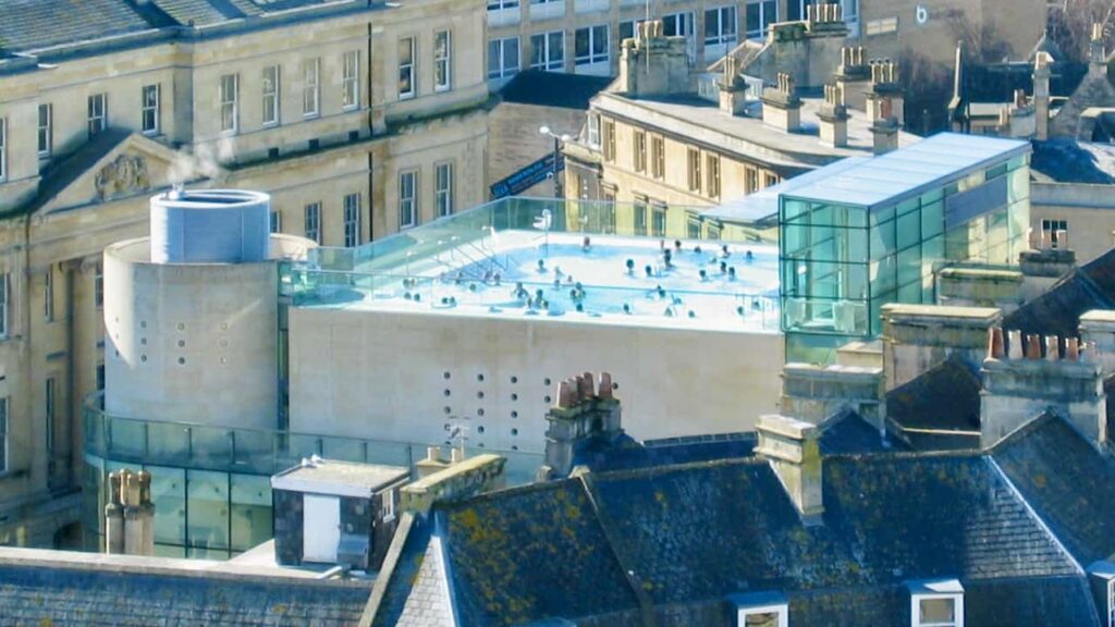 a view of Thermae Bath Spa from Bath Abbey Tower