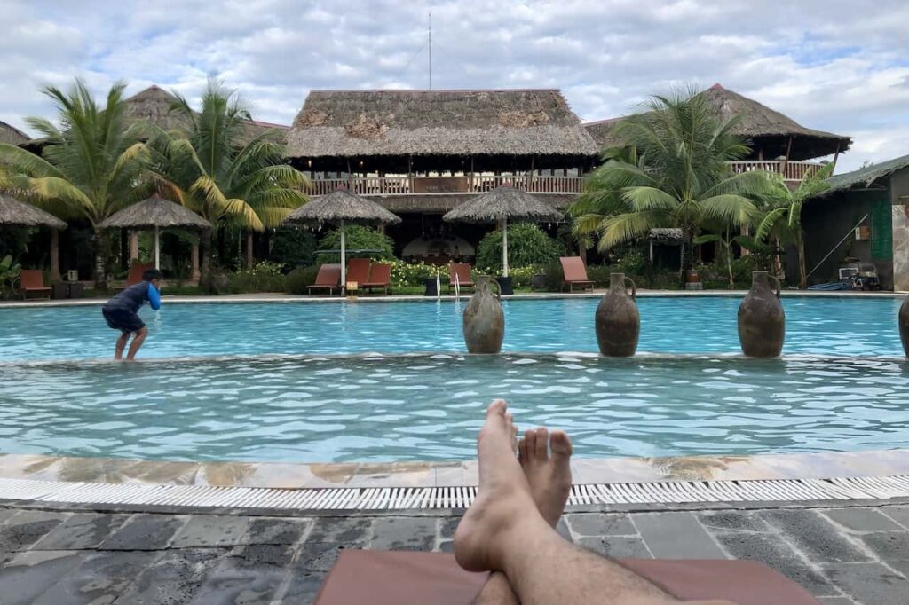 relaxing at the swimming pool of Can Tho Ecolodge