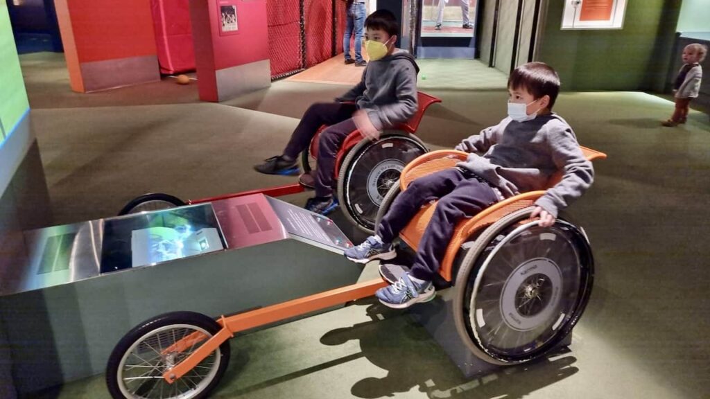 Wheelchair racers in the Scienceworks Museum
