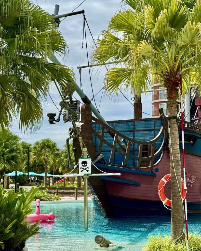 Large pirate ship attraction inside the swimming pool at Movenpick Resort Phan Thiet