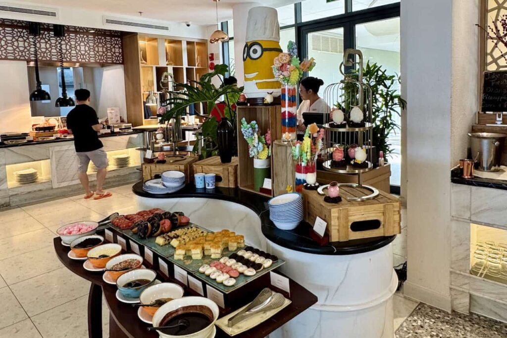 Dessert station at the breakfast buffet at Dhawa Ho Tram.