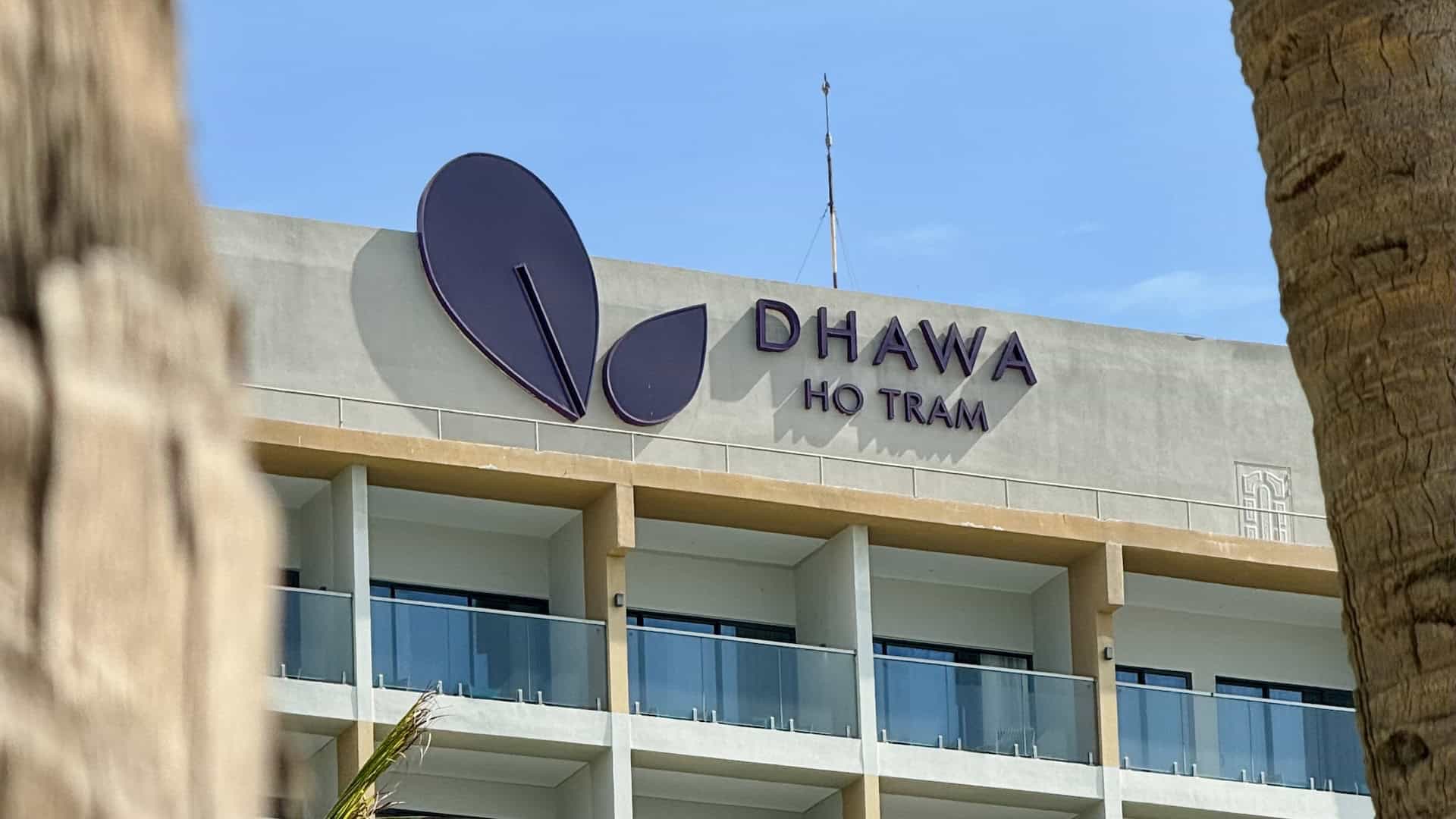 Dhawa Ho Tram resort building viewed from the swimming pool.