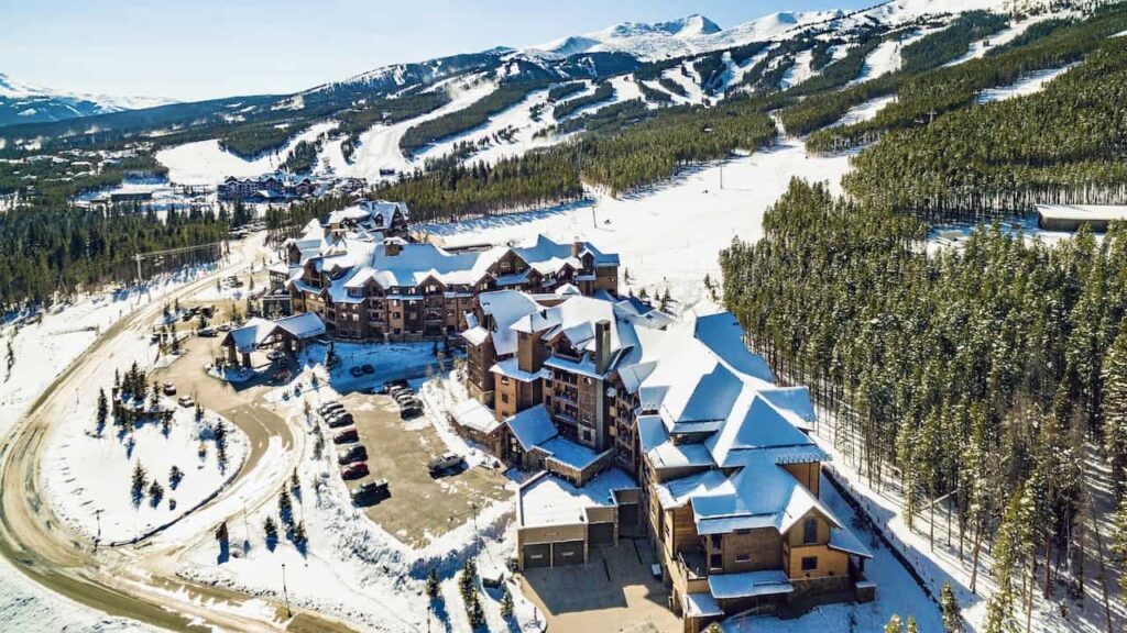 Snow-covered Breckenridge ski resort and Rocky Mountain landscape in winter