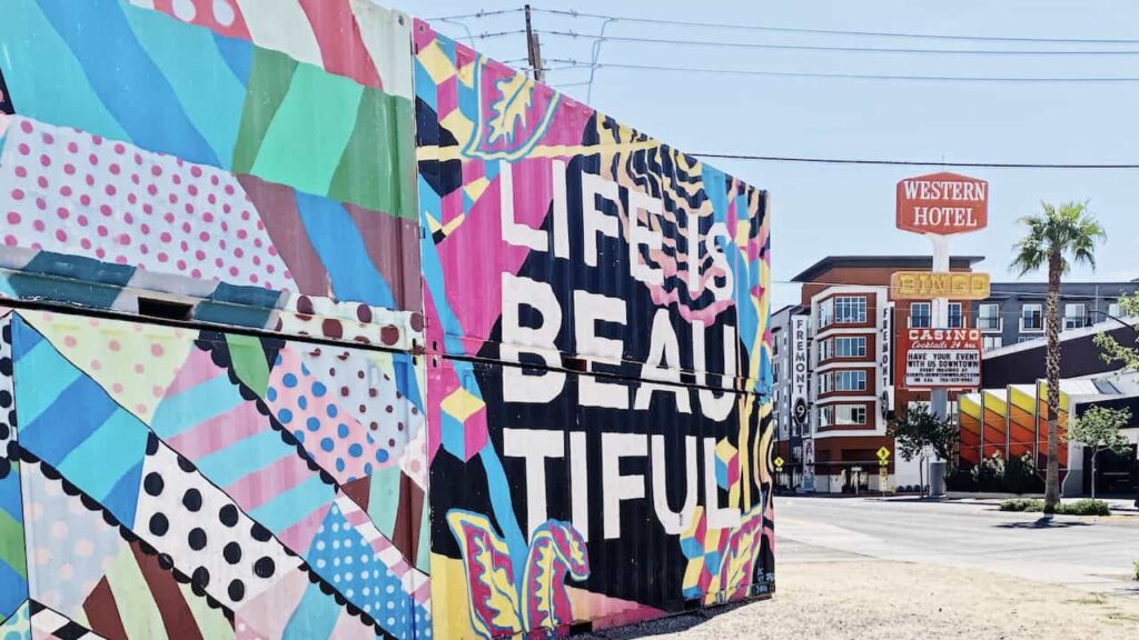 Colorful street art mural in the Las Vegas Arts District