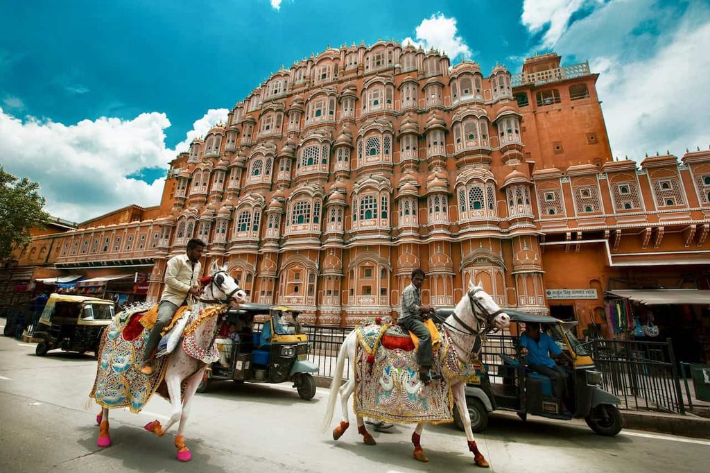Hawa Mahal's ornate pink facade in Jaipur, Rajasthan, India