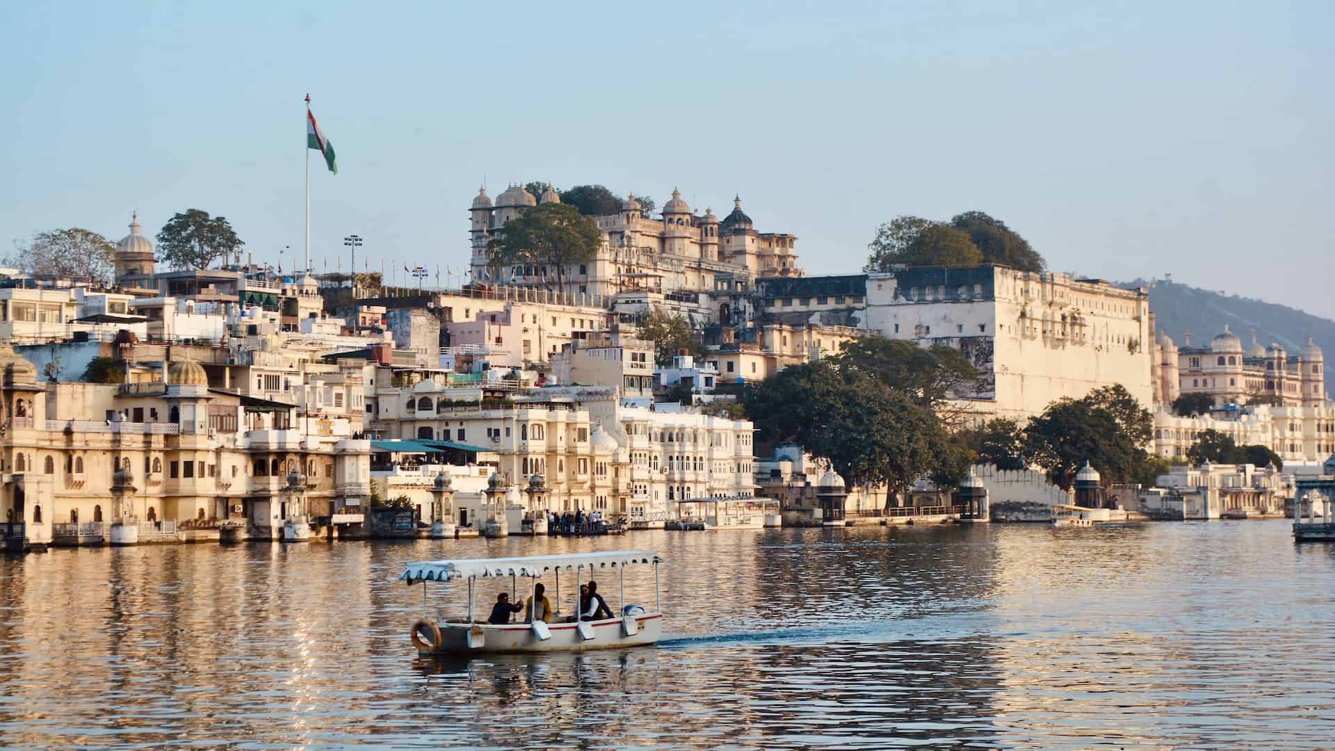Udaipur City Palace overlooking Lake Pichola in Rajasthan, India